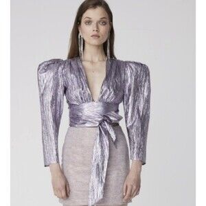 Atoir Women Size 4 Close Call Metallic Puff Sleeve Blouse Top Whimsical Boho